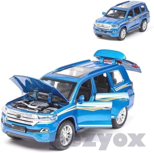 Image of Metal Pull Back Diecast Car 1:32 Land Cruiser Pull Back Car Model with Sound Light Boys Gifts Toys for Kids (Blue)