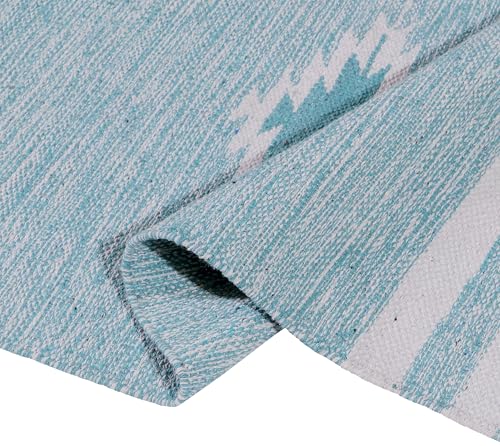 Image of Hand Woven 100% Natural Cotton Designer Rug|Kitchen Runner|Bedside Runner|Kitchen Mat|Carpet|Multiple uses for Balcony,Size-22x60 Inches, (Sky Blue)