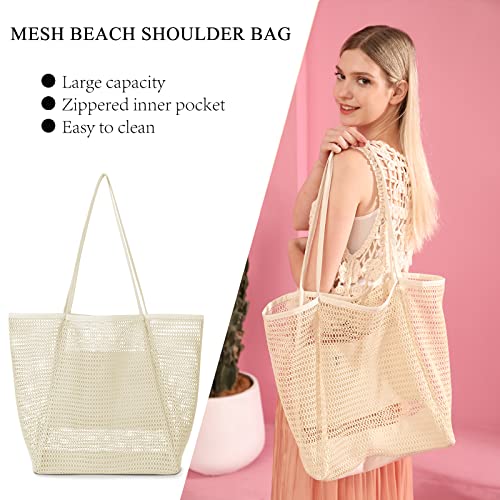 Image of Iioscre Beach Bag for Women, Causal Hobo Handbags with Zipper Inner Pocket, Foldable Swim Tote Bag for Vacation Essentials