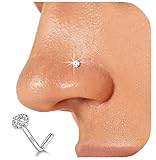LUCKYJEWUS Sterling Silver Nose Rings Studs for Women Men 18g 20g 22g 24g L Shaped Nose Stud Nose Piercing Jewelry (2mm CZ, 20 gauge)
