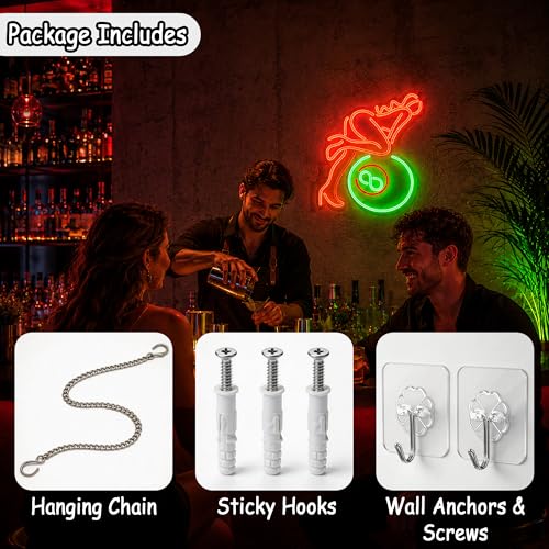 Image of Green&Red Neon Sign Led Neon Lights Signs for Wall Decor USB Powered Led Signs for Room Decoration-Billiard Lady