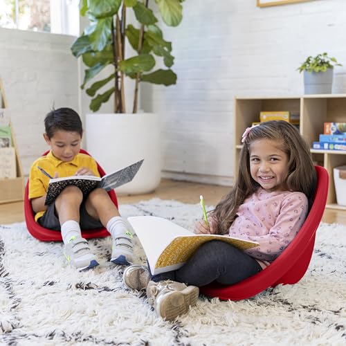 Image of ECR4Kids Plastic Leaf Scoop Floor Rocker Seat, Classroom Furniture, Red, 6-Piece