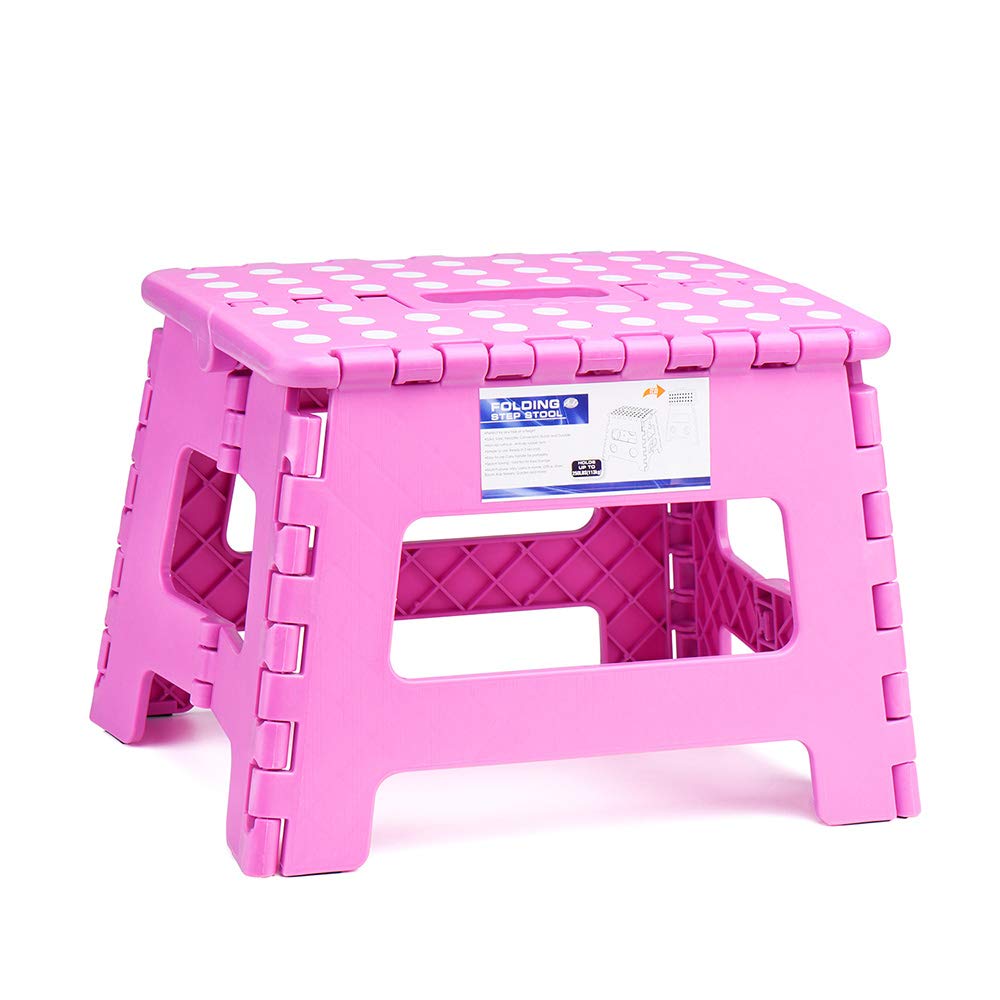 ACSTEPAcko 9 Inch Folding Step Stool - The Lightweight Step Stool is Sturdy and Safe Enough. Opens Easy with One Flip. Great for Kitchen, Bathroom, Bedroom Pink