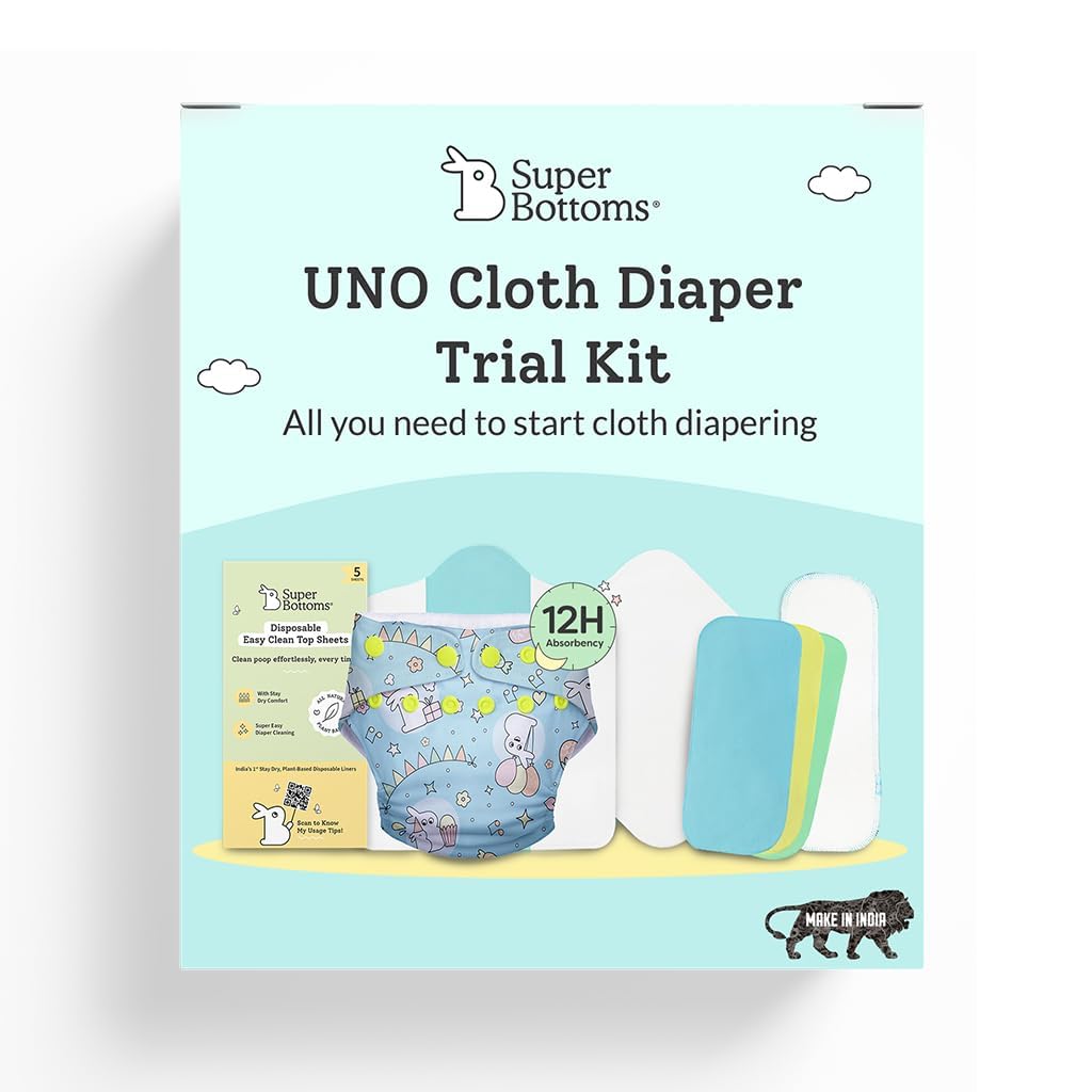 SuperBottoms UNO Cloth Diaper Trial Kit - Reusable and Washable Cloth Diapers for babies 0 to 3 years | Leakproof, all night Cloth Diaper Freesize UNO all in one diaper with organic cotton inserts-image-31