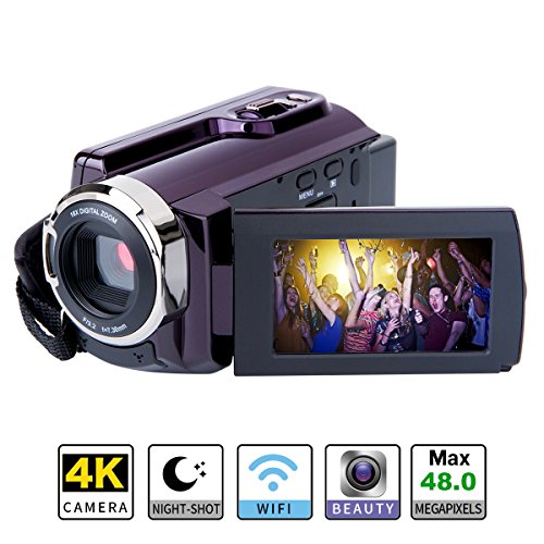kimire 4K Camcorder WiFi Camera Ultra HD Digital Camera 48.0MP Video Recorder 3.0 Inch 270 Degree Rotation Capacitive Touch Screen Night Vision 16X Digital Zoom Camcorder(HDV-534K)