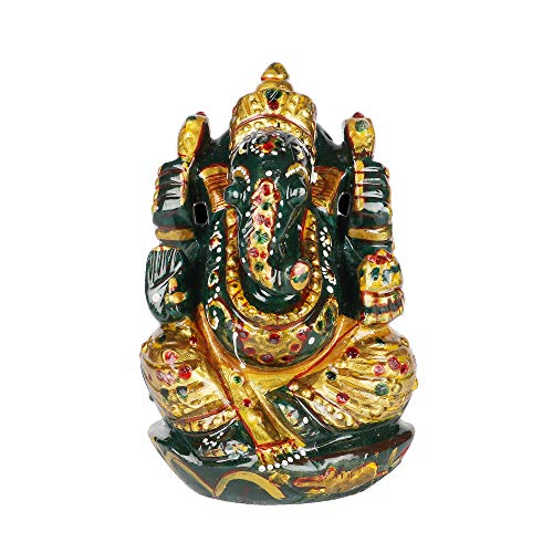 Real Gems Grüne Jade Ganesha Statue, Naturedelstein Statue, Hancarved Ganesha Ca. 2251,00 Ct für Heimtempel