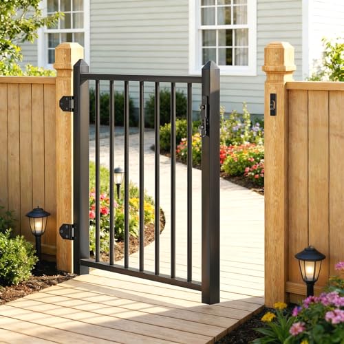 DIY DECK Deck Railing Gate Stainless Steel Black Textured Powder-Coat Finish Deck Gate Kit with Latch for Deck Garden Yard Porch Patio (Black Right Hand in Swing)