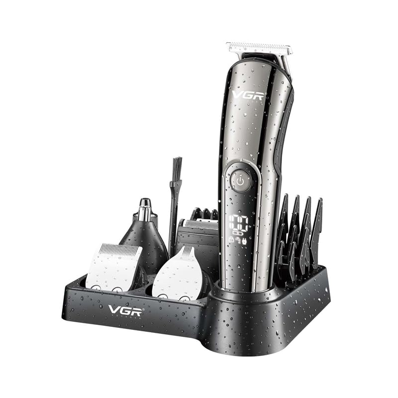 VGR Professional 11-in-1 Grooming Kit for Salon & Men's | IPX6 Waterproof Rating | 150-Minute Runtime | 5 Interchangeable Heads with LED Display - Black-image-44