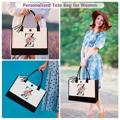 Image of Initial Canvas Tote Bag, Monogrammed Tote Bags Suitable for Mother's Day Wedding Beach
