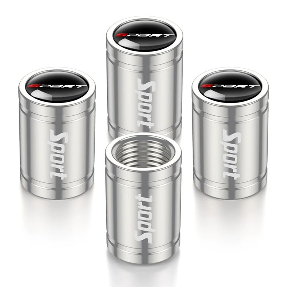 WENINETIES Aluminium Car Valve Caps for VW Rline GTI BORA GOLF TOUAREG JETTA PASSAT Polo SR32 TIGUAN T-ROC, 4Pcs Tyre Dust Covers Waterproof Anti-Leak Dustproof Wheel Protection,Silver-B