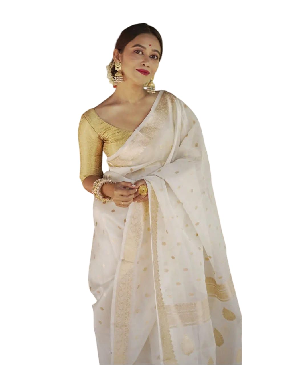 Flosive Women's Cotton Saree With Blouse Piece (White)