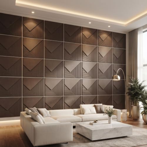Image of Kayra Decor 3D PVC Wall Panels for Bedroom & Living Room | Plaina Design | Magnum Brown Color | 19.7 x 19.7 Inch | Pack of 40 | 107.6 Sq Ft