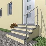2 x Pfosten Ø 42,4 bis Oberkannte Handlauf 900 mm (Je nach Auswahl mit oder ohne Querstäbe) - 2 x Handlaufträger mit verstellbarem Winkel (Kugelring) - 2 x Rosetten (Nur bei Aufmontage)