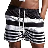 Cintura elástica: bañador para hombres, permite un estiramiento de 5-8 cm, relajante y cómodo; Diseño con cordón blancos para apretar fácilmente.