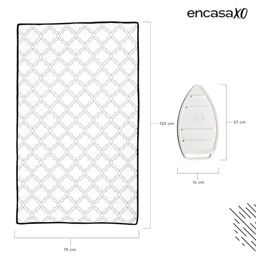 Image of Encasa XO Ironing Mat (Large 120x70 cm) with 3mm Felt Padding, Silicone Iron Rest Protector, Steam Press on Table, Bed, Portable, Heat Reflective, Foldable, Washable, Printed - White Tiles