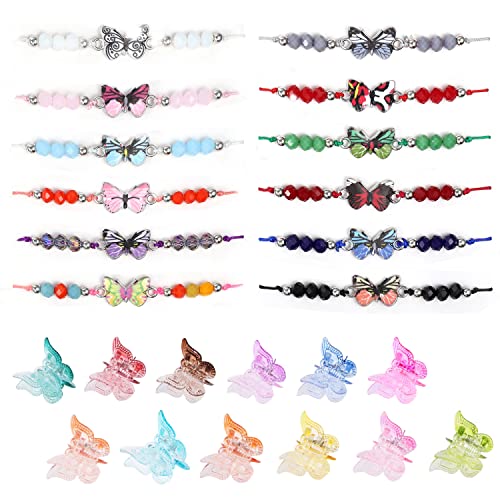 24 Pcs Bracelet Amitié Bracelet Fille Pinces à Cheveux Papillons, Coloré Bracelet Tressé Bracelet d'amitié Bracelet Ajustable pour Cadeau Anniversaire Fille Fête Cover