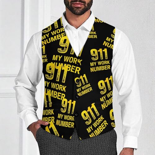 911 Dispatcher Work Number Novelty Men's Suit Vest Funny Formal Dress Vests Business Waistcoat2