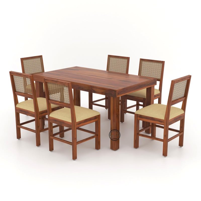 Image of VK Furniture Premium 6 Seater Dining Table Set for Home | Wooden Dining Set with Chairs | Modern Dining Furniture for Living Room & Kitchen | Stylish & Durable Dining Table (6 Seater) (Honey Finish)