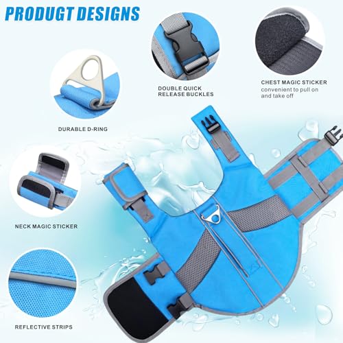 Mosucoirl Dog Life Jacket High Flotation,Shark Dog Lifesavers Floats Coat High Visibility Reflective Pet Safety Vest Swimsuits Small Medium Large Dog Life Vest for Swimming Boating Surfing Kayaking