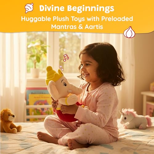 Image of WonderBuddy Divine Mantra Chanting Baby Ganesha with 10 Preloaded Mantras & Aartis, Musical Soft Plush Toy, Best Gift for Infants, Toddlers & Kids (Medium - 25 Cm)