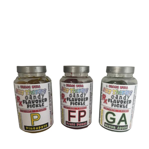Alky Therapy Triple Pickle Bundle, Candy Flavored Dill Pickles Variety Pack, Fruit Punch, Pineapple, Green Apple, 3 Jars, Perfect for Snacks and Gifts