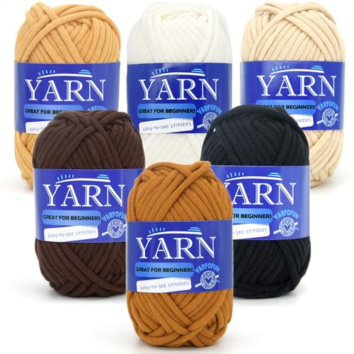 Image of 6 Pack Beginners Crochet Yarn - Brown Series Cotton Blend for Crocheting & Knitting with Easy-to-See Stitches
