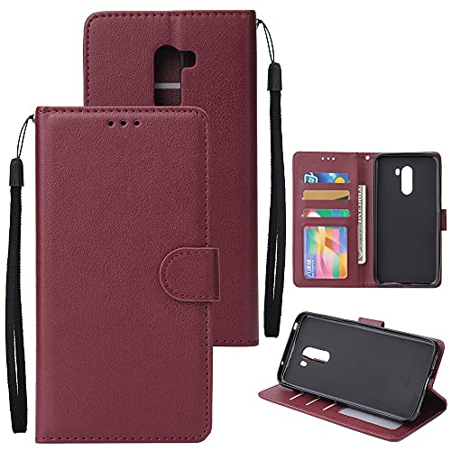 ETGOKJM Caja de la Billetera For Redmi F1 / Xiaomi Pocophone Poco, Funda Cartera Cuero PU Premium [Correa muñeca] Flip Folio con ID & CREDITCARD Bolsets For redmi(Wine Red)