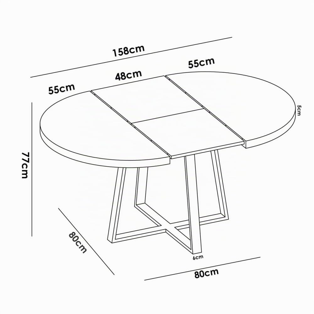 Mesa DE Comedor Redonda Extensible DISEÑO Industrial Edison, Nordic, 110 x 110 x 77 cm, Mesa de Comedor o Cocina Estilo Industrial Extensible