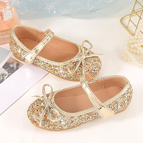 Children's Girls Wedding Shoes Flower Child Sequins Fine Glitter Bow Girl Princess Shoes Rhinestone Party Birthday Prom Flat3