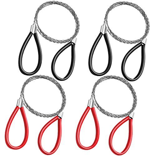 Lanties 4 Pcs Stainless Steel Cable Saw, Metal Wire Saw Hand Pocket String Emergency Survival Rope Cutting Tools PVC Pipe Cutting Tool for Wood Camping Hiking Hunting, 23.62 Inch(Red and Black)
