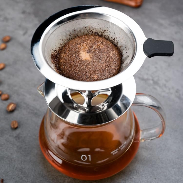 Pour Over Coffee Dripper, Stainless Steel Coffee Filter, Paperless Reusable Coffee Filter, Metal 600 Mesh Strainer Coffee Maker Single Cup Brewer 1-2 Cup Coffee Filter