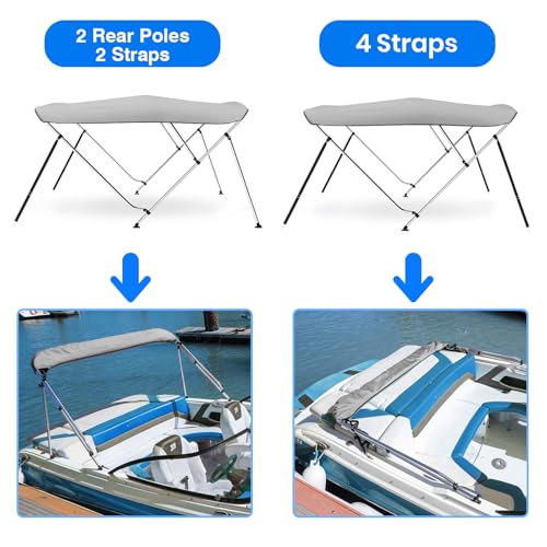Image of Bimini Top for Boats Boat Canopy with Mesh Sidewalls (Grey,3 Bow 67 inch-72 inch W)