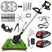 Produktbild Akku Rasentrimmer mit Akku 24V Freischneider mit 2 Batterien, Rasenkantenschneider mit Unkrautbürste, Räder, 4 Arten Klingen und Akku Trimmer 90°Schwenkbarer für Garten, Hof