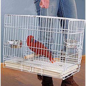 Large Durable Metal Travel or Veterinary Easy Collapsable Parrot Bird Carrier Beaks Proof Carrier Cage Easy Clean Pull Out Tray Stainless Steel Feeder Bowls Natural Wooden Perch
