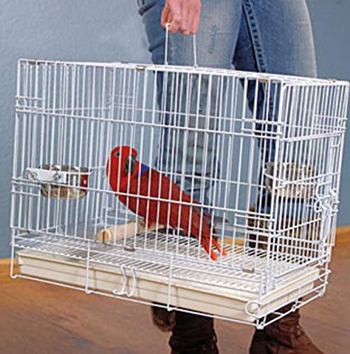 Two Size, Travel Collapsable Parrot Bird Carrier Cage (24" L X 16.5" W X 20.5" H, White)