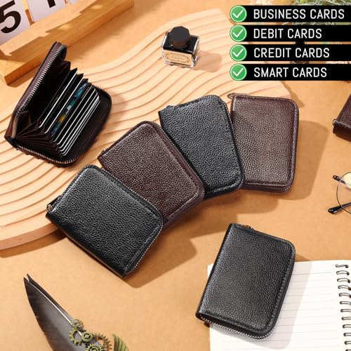 Sanwuta 12 Pcs RFID Blocking PU Leather Wallet Zipper Credit Card Wallet Small Business Accordion Card Cases Holder ID Hard Case for Women Men, Multicolor, 11 Pockets(Classic Colors)4