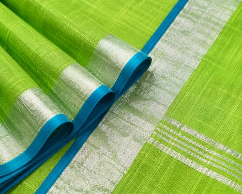 Image of HAIDER ALI AND SONS Grey Cotton Linen Saree for Women | Soft Linen Slub Blend Saree with Running Blouse Piece | Lightweight Handloom Style Saree | Office, Casual, Party & Festival Wear 