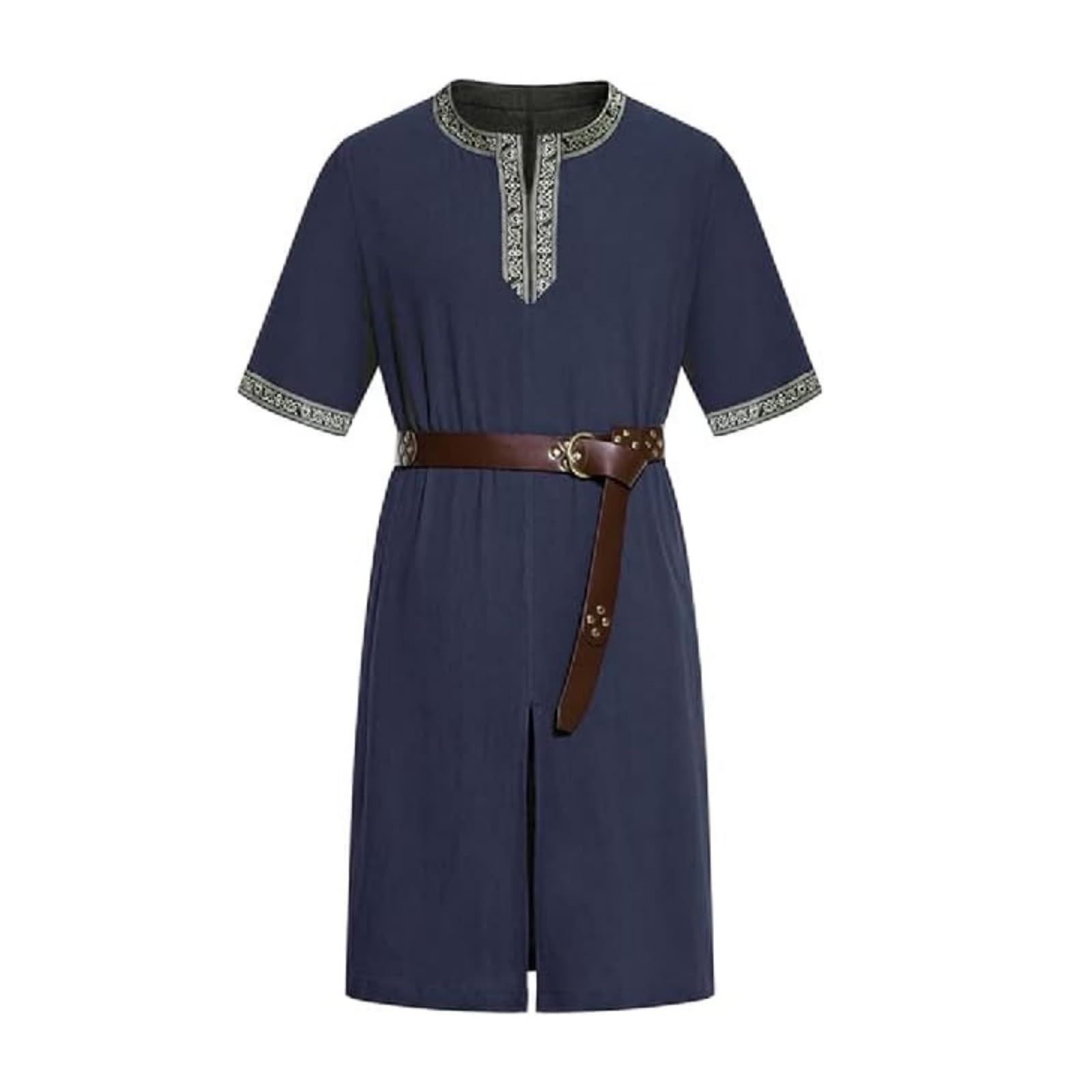 DELIVESS Mens Renaissance Costume Medieval Viking Outfit for Halloween, LARP, Renaissance Fairs(Navy Blue,S)