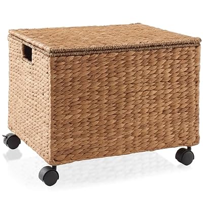 Casafield Rolling Filing Cabinet, Cinnamon - Water Hyacinth File Organizer with Lid and Locking Wheels, Home Office Storage for Hanging Folders