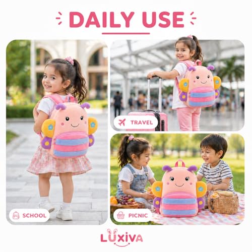 Image of Cartoon Plush Kids School Bag 2-6 Years | Soft Toy Backpack for Boys & Girls | Toddler Nursery Preschool Bag | Lightweight Adjustable Straps