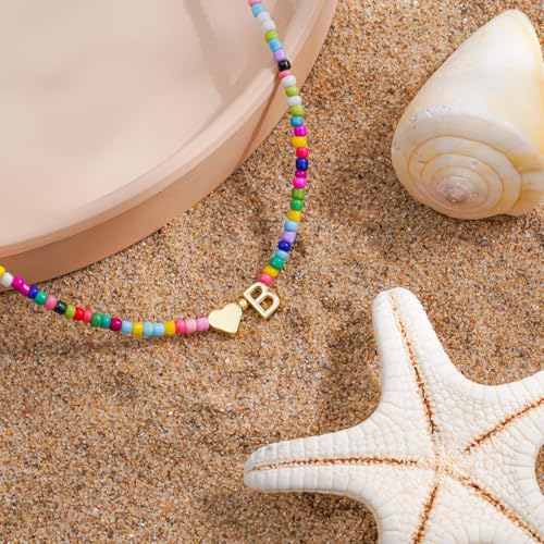 Turandoss Easter Basket Stuffers for Kids Teen Girls - Colorful Beaded Initial Necklace, Dainty 14K Gold Plated Heart Letter A-Z Pendant Summer Jewelry Birthday Easter Gifts for Girls Women - image 5