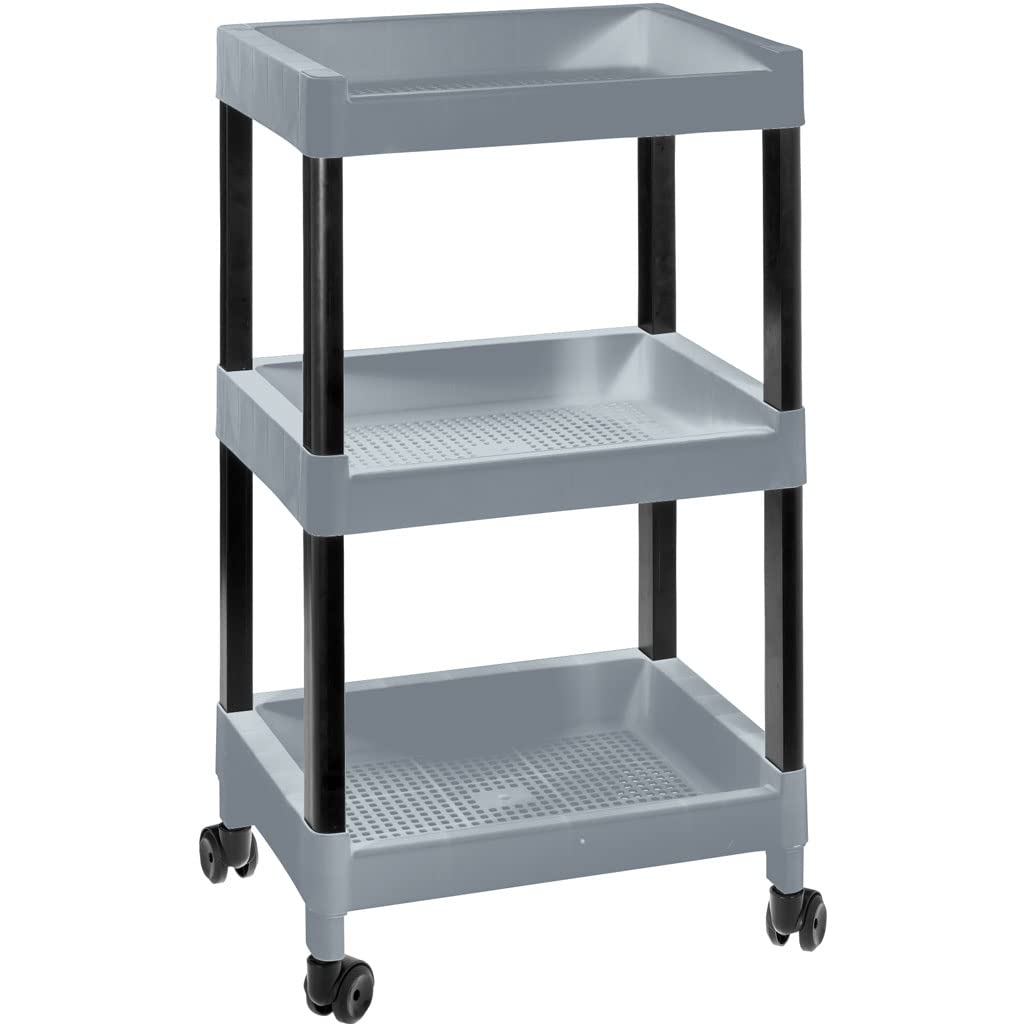Chariot Multifonction avec Roues 3 Niveaux Argent COM-Fort House