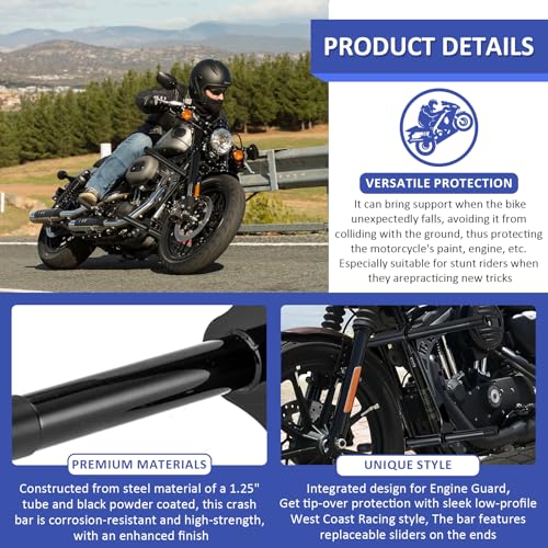 Image of Wsays Crash Bar Front Highway Engine Guard Flat-Out Bar Compatible with Harley Sportster XL 883 1200 2004-2022 with Forward or Mid Control Models, Gloss Black