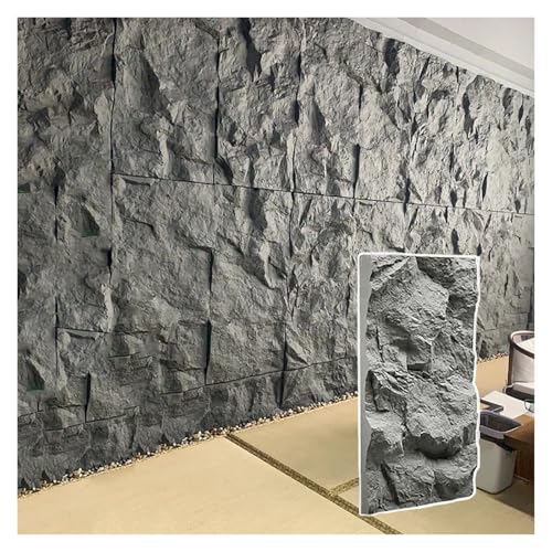 Paneles PVC Pared Paneles de pared de imitación piedra gris para exteriores, revestimiento decorativo 3D de PU, papel pintado decorativo, decoración de interiores(#002,1pack)
