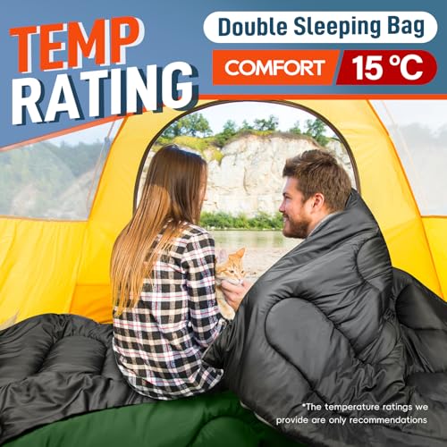 Image of MEREZA Double Sleeping Bag for Adults Mens with Pillow, XL Queen Size Two Person Sleeping Bag for All Season Camping Hiking Backpacking 2 Person Sleeping Bags for Cold Weather & Warm