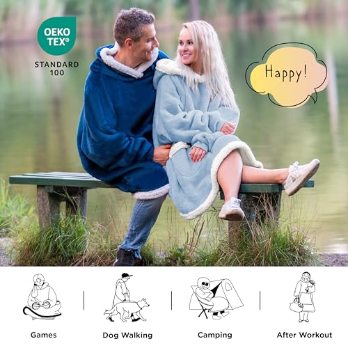 Bedsure Blanket Hoodie, Wearable Blanket for Adults & Kids as Gifts for Women Men, Birthday Gifts for Women Mom Girl Sherpa Oversized Hoodie, Sky Blue, Oversize