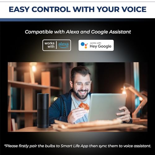 E12 6W WiFi Smart LED Candelabra Bulbs - Compatible with Alexa & Google Home, 500 Lumens, 3-Pack