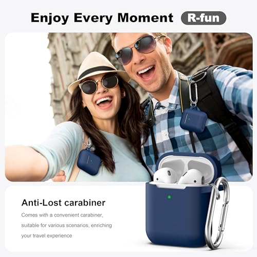 Image of AirPods Case Cover with Keychain, Full Protective Silicone AirPods Accessories Skin Cover for Women Girl with Apple AirPods Wireless Charging Case,Front LED Visible-Midnight Blue