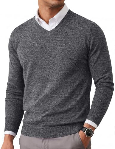 Image of COOFANDY Mens Casual V Neck Sweater Knit Slim Fit Long Sleeve Pullover Top