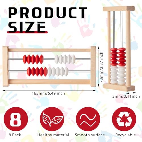 Image of 8 Pcs Mini 20-Bead Wooden Rekenrek Abacus, Abacus for Kids Math, Math Counters Manipulatives Counting Rack for Kids Educational Toys Elementary Toddlers Preschool Learning